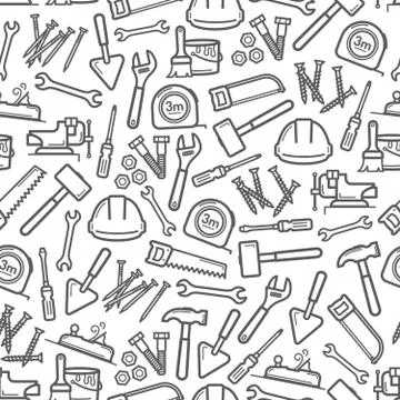 Work tools pattern of hammer, screwdriver, spanner Stock Illustration