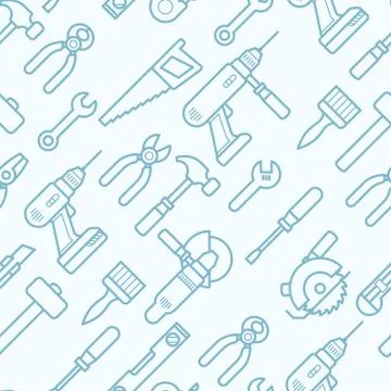 Work tools seamless pattern with thin line icons - pattern with puncher, dril Stock-Illustration