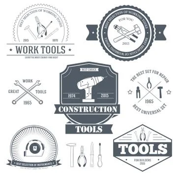 Work tools set label template of emblem element for your product or design, web Stock Illustration