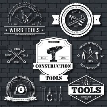 Work tools set label template of emblem element for your product or design, web Stock Illustration