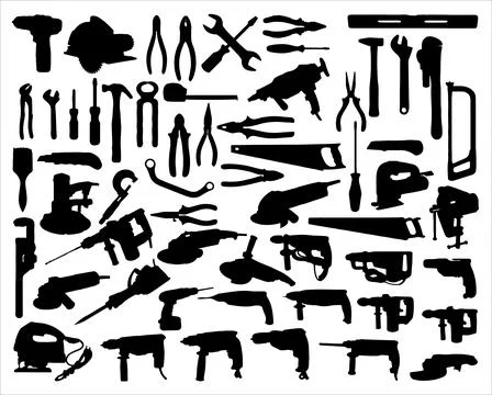 WORK TOOLS SILHOUETTE VECTOR ART Stock Illustration