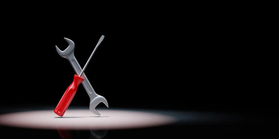 Work Tools Spotlighted on Black Background Illustration Stock Illustration