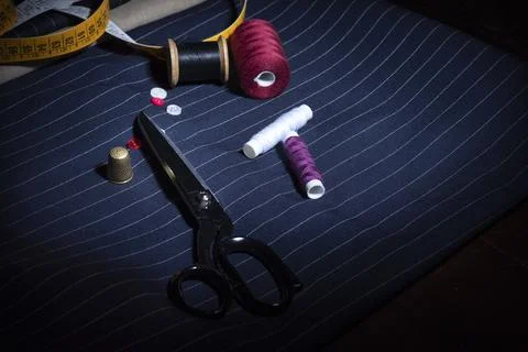 Work tools of a tailoring studio, Italian tailor Stock Photos