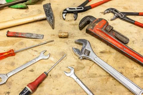 Work tools on the worktable Stock Photos