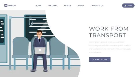 Work from transport landing page template. Distance, remote job website, webpage Stock Illustration