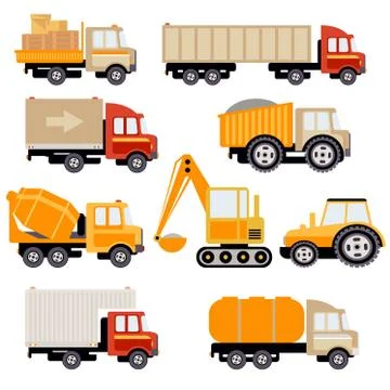 Work Trucks Flat Vector Set Illustrazione stock