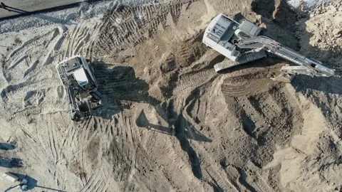 Work of two excavators top view Stock Footage 191516695