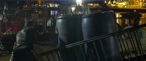 Work on unloading the boat from the hold at night. Stock-Footage 232855053