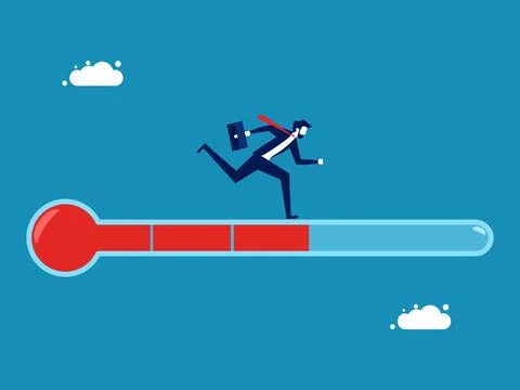 Work update. Businessman on thermometer measuring progress Stock Illustration