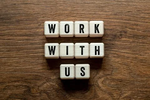 Work with us - word concept on building blocks, text Stock Photos