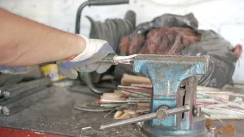 Work on the utilization of copper cable Stock Footage 80817115