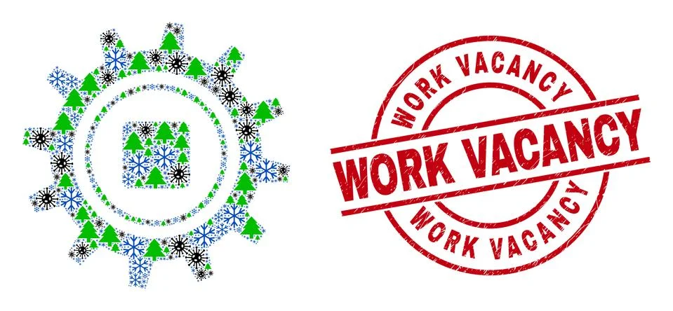 Work Vacancy Textured Tag and Gear Mosaic of Virus Flu Icons Stock Illustration