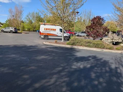 Work van for Caveman Heating and Air Conditioning parked Stock-Fotos