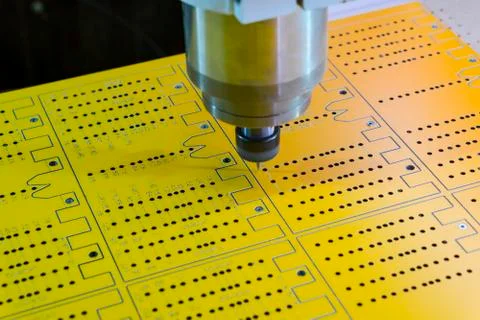 Work of the vertical milling machine with CNC. Milling spindle. Stock Photos