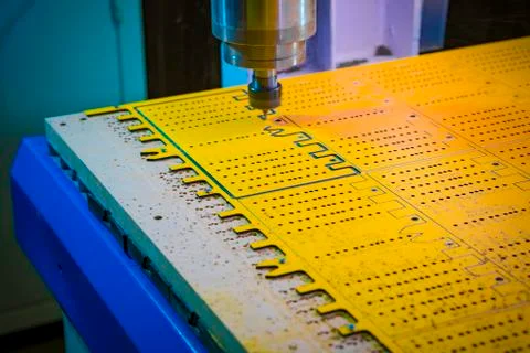 Work of the vertical milling machine with CNC. Milling spindle. Stock Photos