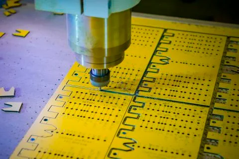 Work of the vertical milling machine with CNC. Milling spindle. Stock Photos