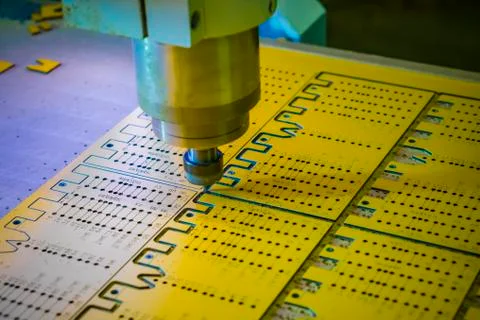 Work of the vertical milling machine with CNC. Milling spindle. Stock Photos