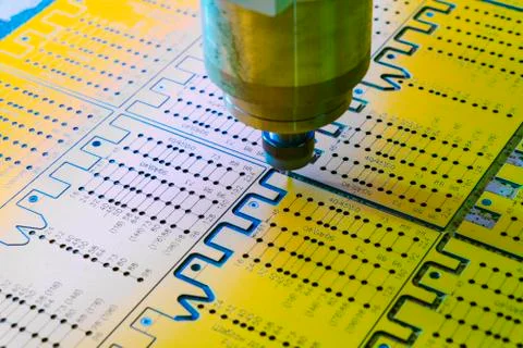 Work of the vertical milling machine with CNC. Milling spindle. Stock Photos