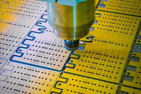 Work of the vertical milling machine with CNC. Milling spindle. Stock Photos