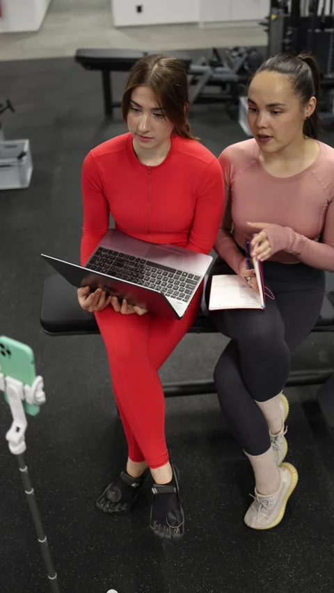 Work video call during gym workout Stock Footage 337957000