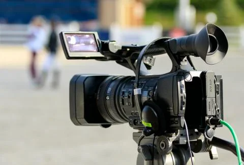 Work videographer camera before shooting Stock Photos