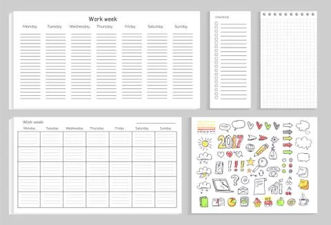 Work Week Set of Papers on Vector Illustration Stock Illustration