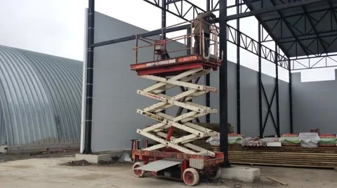 Work welder on the lift. Welding work. Video stock 49250203