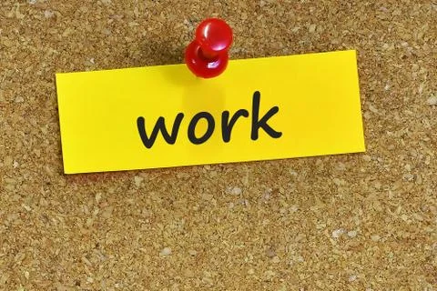 Work  word on notes paper with cork background Foto stock