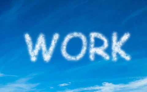 Work written in white in sky Stock Photos