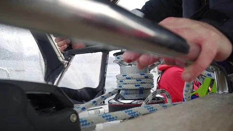 Work with a yacht winch Stock Footage 108178954