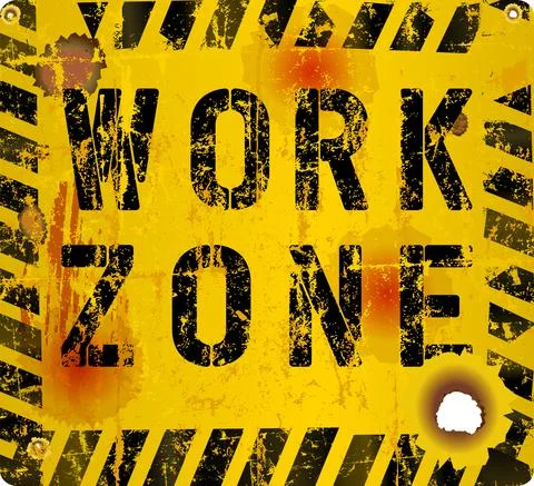 Work zone sign, worn and grungy,scalable vector illustration, fictional artwo Stock Illustration