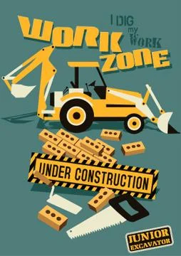 Work Zone under construction with badge embroidery Stock Illustration