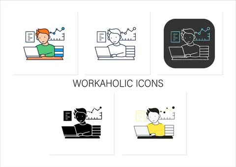 Workaholic icons set Stock Illustration