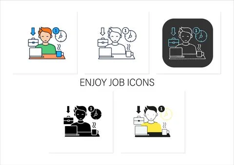 Workaholic icons set Stock Illustration