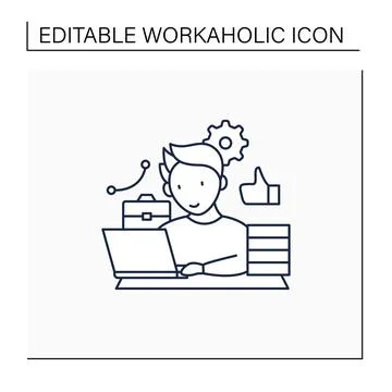 Workaholic line icon Stock Illustration