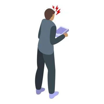 Workaholic worker with papers icon isometric vector. Schedule use Illustrazione stock