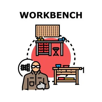 Workbench concept with craftsman developing tools and ideas Illustrazione stock