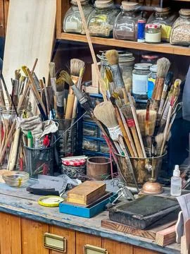 Workbench Of A Luthier With Tools Stock Photos