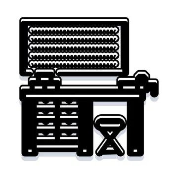 Workbench with tools cabinet and folding stool Stock Illustration