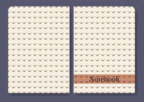 Workbook, notebook cover design. Beige background, childish doodle hearts a.. Illustrazione stock