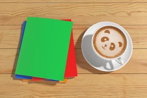 Workbooks next to a cup of hot black coffee Stock Illustration
