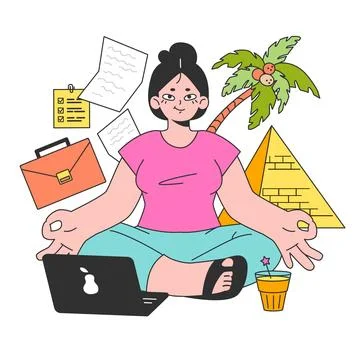 Workcation. Chatacter working away from the office. Digital nomad イラスト素材