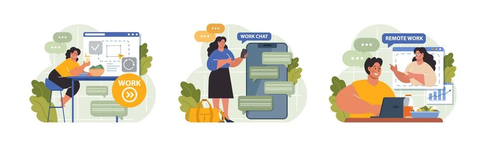 Workcation. Chatacter working away from the office. Digital nomad Stock Illustration