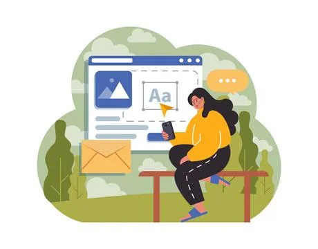 Workcation. Chatacter working away from the office. Digital nomad 库存插图