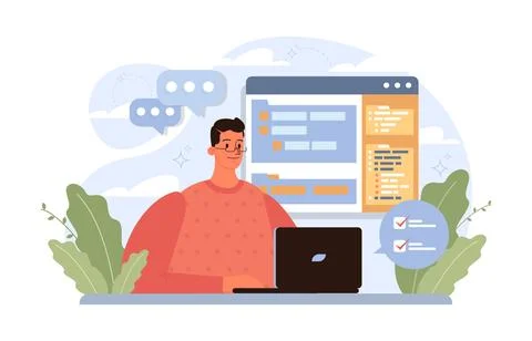 Workcation. Chatacter working away from the office. Digital nomad 库存插图