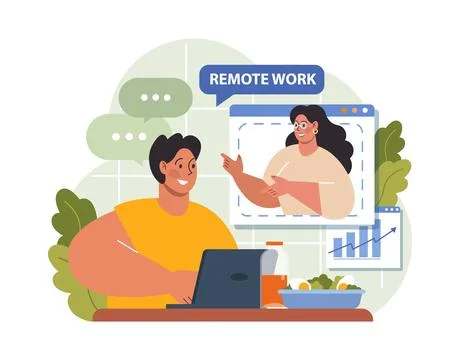 Workcation. Chatacter working away from the office. Digital nomad Stock Illustration