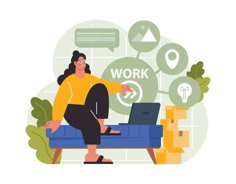 Workcation. Chatacter working away from the office. Digital nomad Stock Illustration