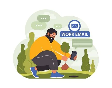 Workcation. Chatacter working away from the office. Digital nomad Stock Illustration