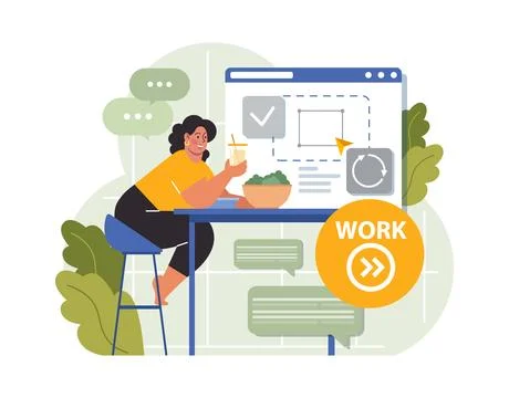 Workcation. Chatacter working away from the office. Digital nomad 库存插图
