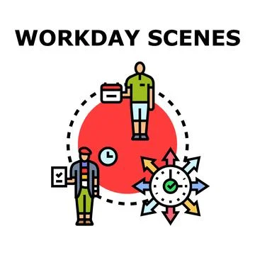 Workday scenes representing task management and time planning Stock Illustration